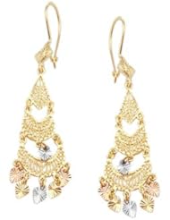 14k Yellow Tri Color Gold Dangle Chandelier Earrings