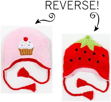 Reversible Super Soft Winter Hats for Kids and Babies (Large, Strawberry/Cupcake)