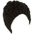 Winter Chunky Crochet Flower Knit Beanie Skull Winter Stretchy Ski Cap Hat Black