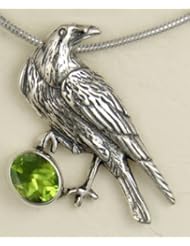 Stunning Sterling Silver Raven Accented with a Genuine Peridot Made in America