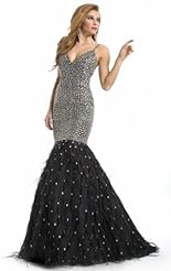 Mermaid Chiffon/Taffeta/Tulle Applique Feathers Beaded Crystal Lace Crystals Quinceanera Dress 