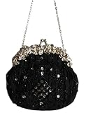 Petite Black Beaded Evening Clutch Bag with optional Chain Strap