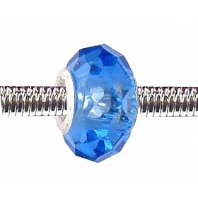 Pandora Style Charm Bead (Z88) Faceted Murano Lampwork Glass (14mm x 10mm) (fits Troll too)