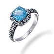 Bague Femme Argent Fin 925/1000 Topaze Bleue 2 Karat T54