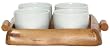 Smooth Wood Tray with Four Round Ceramic Bowls 15 3/4" x 5 3/4" x 2 1/2"H