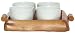 Smooth Wood Tray with Four Round Ceramic Bowls 15 3/4" x 5 3/4" x 2 1/2"H