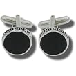 Geoffrey Beene Polished Nickel Black Epoxy Cufflinks with Chain link design Trim Geoffrey Beene Polished Nickel Black Epoxy Cufflinks with Chain link design Trim