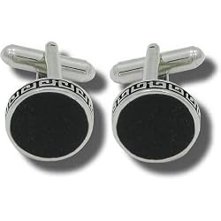 Geoffrey Beene Polished Nickel Black Epoxy Cufflinks with Chain link design Trim