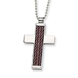 Mens Stainless Steel and Chocolate Accent Cross Necklace
