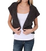 Ci Sono Knitted Shawl Collared Bolero in Brown