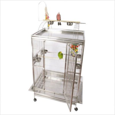 Enormous Stainless Steel Play Top Bird Cage with Toy Hook