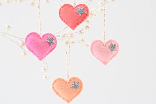 Felt Heart Ornaments in Pinks with Gray Star