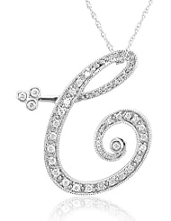 14k White Gold Alphabet Initial C Diamond Pendant Necklace (HI, I1-I2, 0.18 carat)