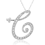 14k White Gold Alphabet Initial Letter C Diamond Pendant Necklace (HI, SI-I, 0.18 carat)