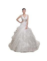 V-neck Spaghetti Strap Organza/Satin/Tulle  Lace-Up Beaded Wedding Party Dress  With Ruffles