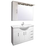 1200mm White Gloss Vanity Unit with Mirror Cabinet with Light