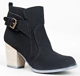Qupid MAZE-09 Buckle Detailed Western Cowboy Inspired Stacked Heel Ankle Boot Bootie