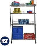 TRINITY NSF Heavy Duty Industrial 4-Tier Black Wire Shelving Rack 48" x 18" x 72" with wheels (Kitchen)