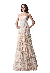 Strapless  Backless Charmeuse/Chiffon Evening Dress  With Ruffles