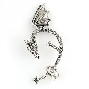 niceEshop(TM) New Dragons Lure Cuff Pewter Earring Party Left Ear -Retro Silver +Free niceEshop Cable Tie