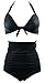 V'SHOW 1950s Solid Black Polka Dot High Waisted Bikini Swimsuits Swimwear(FBA)