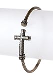 Gold Sideways Cross Bracelet with Crystal Accents - Stretchy - Lead Free
