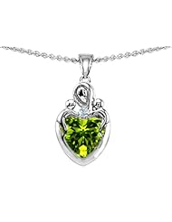 Original Star K (tm) Loving Mother Holding Twin Children Pendant With Heart Shape Genuine Peridot in 925 Sterling Silver