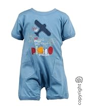 Bright Bots Flying Story Baby Romper in Blue Soft Cotton Jersey 6/12 months