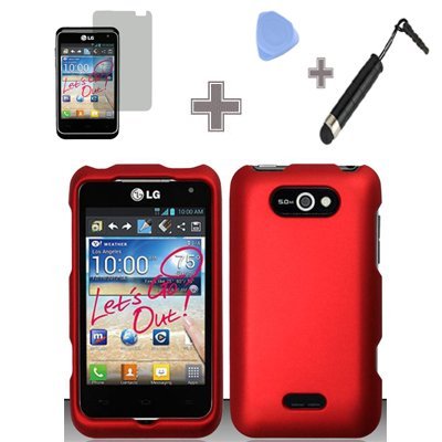 (4 Items Combo : Case - Screen Protector Film - Case Opener - Stylus Pen) Rubberized Solid Red Color Snap on Solid Case Hard Case Skin Cover Faceplate for LG Motion 4G MS770 / P870 - Metro PCS (4 Items Combo : Case - Screen Protector Film - Case Opener - Stylus Pen) Rubberized Solid Red Color Snap on Solid Case Hard Case Skin Cover Faceplate for LG Motion 4G MS770 / P870 - Metro PCS