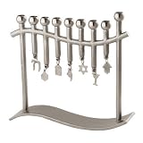 6X6 Pewter Hanukkah Menorah With Charms