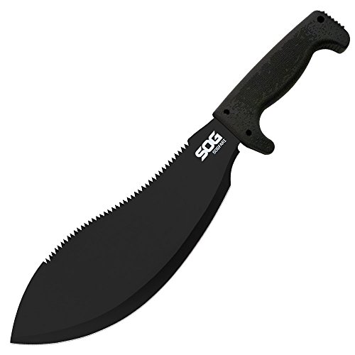 SOG Specialty Knives & Tools SOG Specialty Knives & Tools MC10-N SOGfari Bolo Machete with Straight and Saw Edge Fixed 12-Inch Steel Drop Point Blade, Black Finish