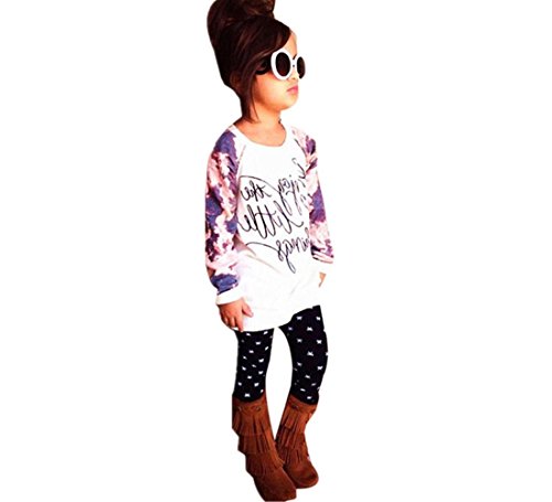 PHOTNO 1Set Toddler Baby Girl Long Sleeve Print T-shirt Tops+Pants Outfits Clothes (2-6Y)