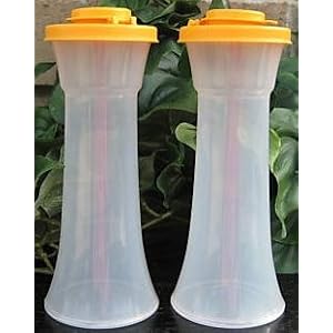 Tupperware Large Hourglass Salt and Pepper Shakers with Goldenberry Shaker Seals by Tupperware