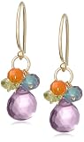 14k Yellow Gold Amethyst Briolette Drop Multi-Gemstone Beaded Earrings
