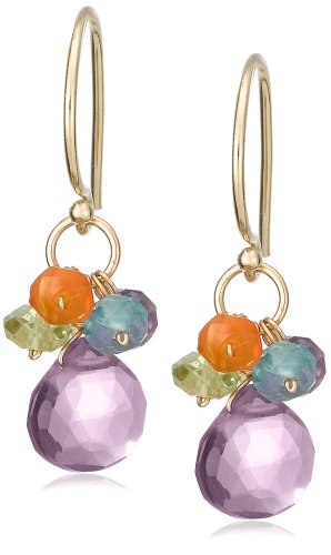 14k Yellow Gold Amethyst Briolette Drop Multi-Gemstone Beaded Earrings