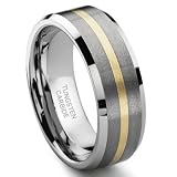 8MM Satin Finish Tungsten Carbide 14K Gold Inlay Wedding Band Ring