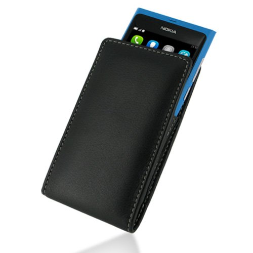 PDair Leather Case for Nokia N9 - Vertical Pouch Type with Belt Clips (Black)