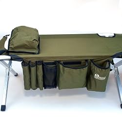 Earth Products Jamboree Military Style Folding Cot with Free Side Storage Bag System and Pillow (Green)
