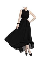 Backless  Round Neck Elasticized   Waistline Chiffon/Nylon Halter Sleeveless Maxi Dress  With Ruffles