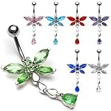 Aqua Cubic Zirconia Dragonfly Belly Ring - 14G - 3/8 Bar Length - Sold Individually