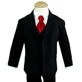 Gino Giovanni Boy Black Suit with Solid Red Tie From Baby to Teen