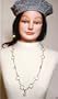 Hand Crocheted Metallic Silver Gimp Beret for Women and Teens Offered in Combination with Sterling Silver with Sparkling Crystals Perry Francois Long Chain Necklace and Earrings