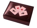 Wooden Double Deck Flat Playing Cards Box - Full Color Suits Inlay
