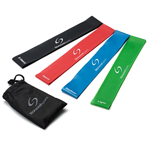 Resistance Loop Bands - Set of 4 Premium Exercise Bands - Great for Improving Mobility and Strength, Yoga, Pilates or for Injury Rehabilitation - Suitable for Women and Men - Made From Natural Latex Material - Lifetime Guarantee