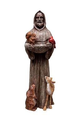 New Creative 841738 Feathered Garden Statue with Bird Feeder, St. Francis and...