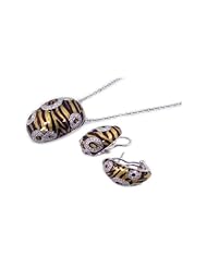 Nickel Free Sterling Silver Pendant & Earring Sets Brown Zebra Design With CZ Set