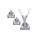 10K White Gold with Trillion Cut Aquamarine Necklace and Earrings Set