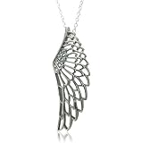 Sterling Silver Black Angel Feather Wing Black Diamond Pendant Necklace - 0.10 carat