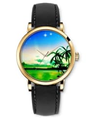 SPRAWL Aanalog Fashion Series Gold Ladies Watches of Genuine Black Leather Strap,Unique Wrist Watch for Women Girls Designed with Different view on the beach