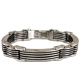 Stainless Steel Black Rubber Bracelet Mens Heavy Long Link Satin Finish by Bucasi